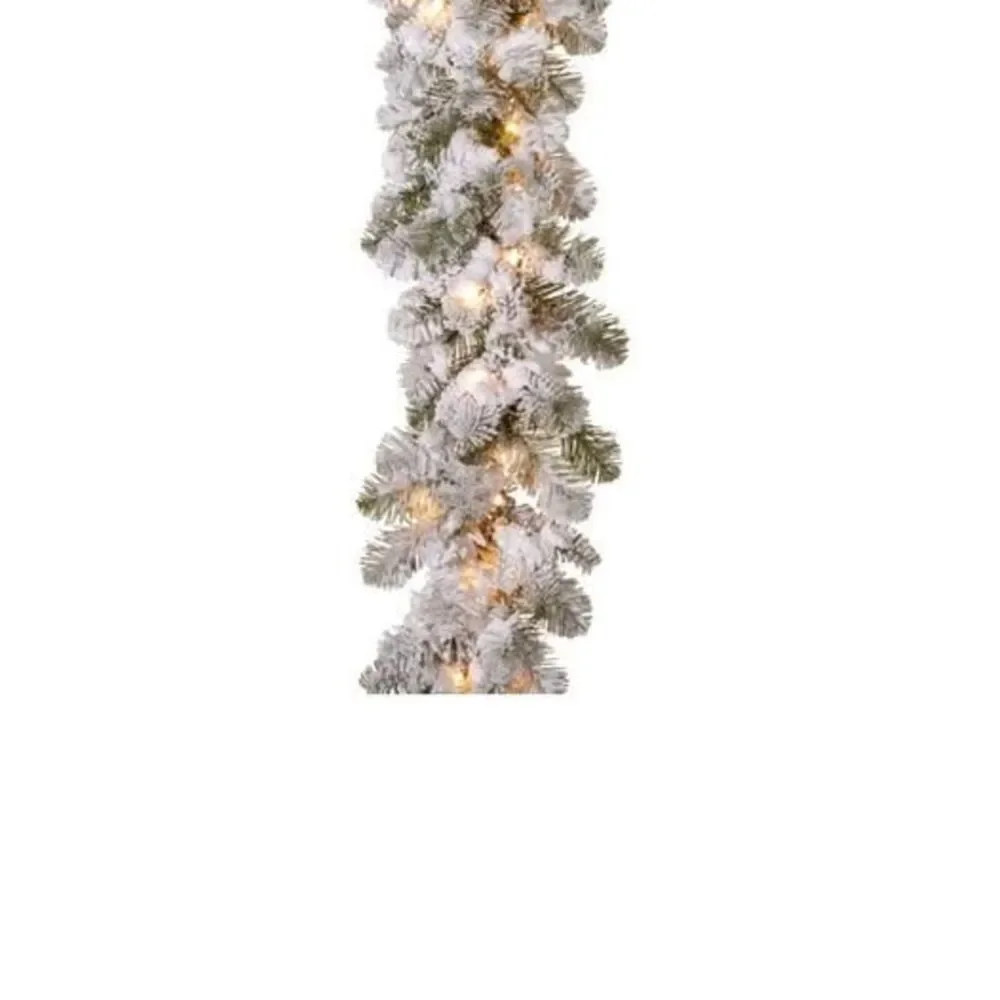 9ft artificial pine garland with lights and snow